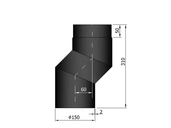 EW150 S-bocht versleping 6 cm Zwart