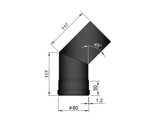 Pelletkachelpijp 80 mm - Bocht 45° - Afbeelding 2