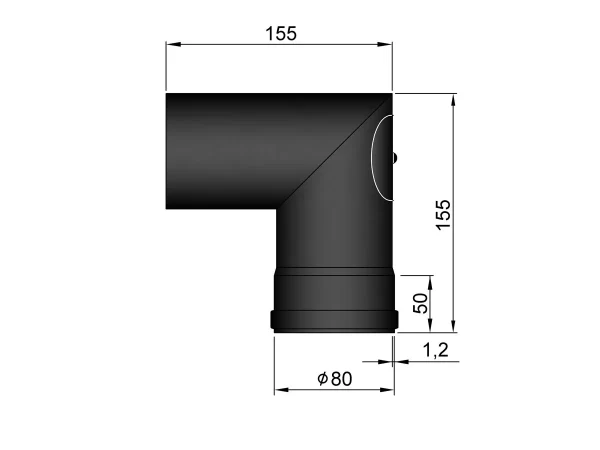 Pelletkachelpijp 80 mm - Haakse bocht 90° met luik - Afbeelding 2