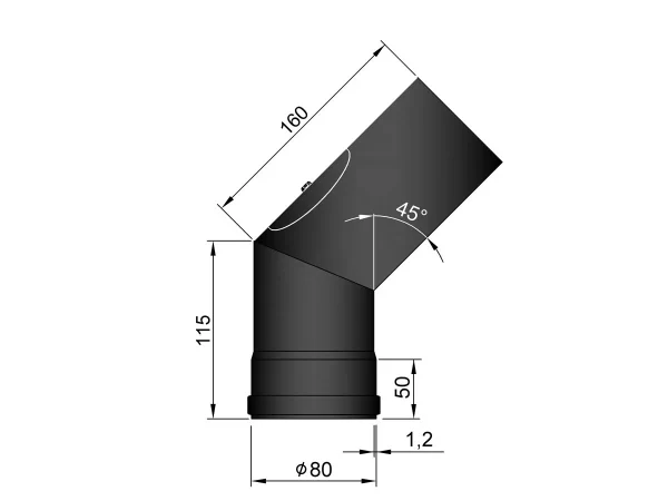 Pelletkachelpijp 80 mm - Bocht 45° met luik
