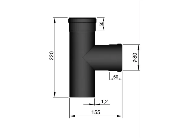Pelletkachelpijp 80 mm - T-stuk 90° - Afbeelding 2