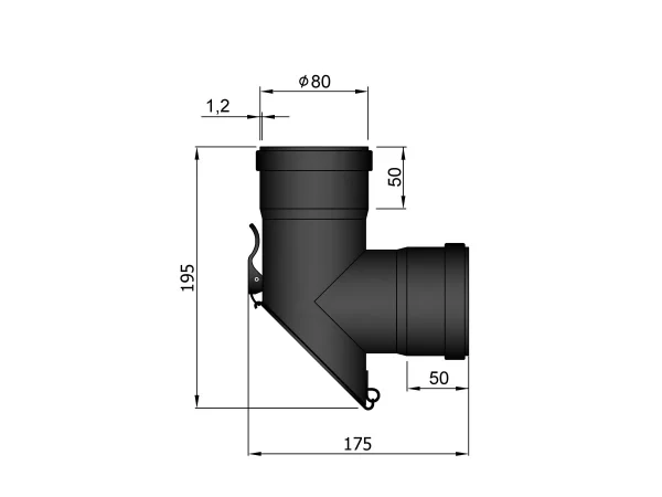 Pelletkachelpijp 80 mm - T-stuk afgeschuind met klep - Afbeelding 2